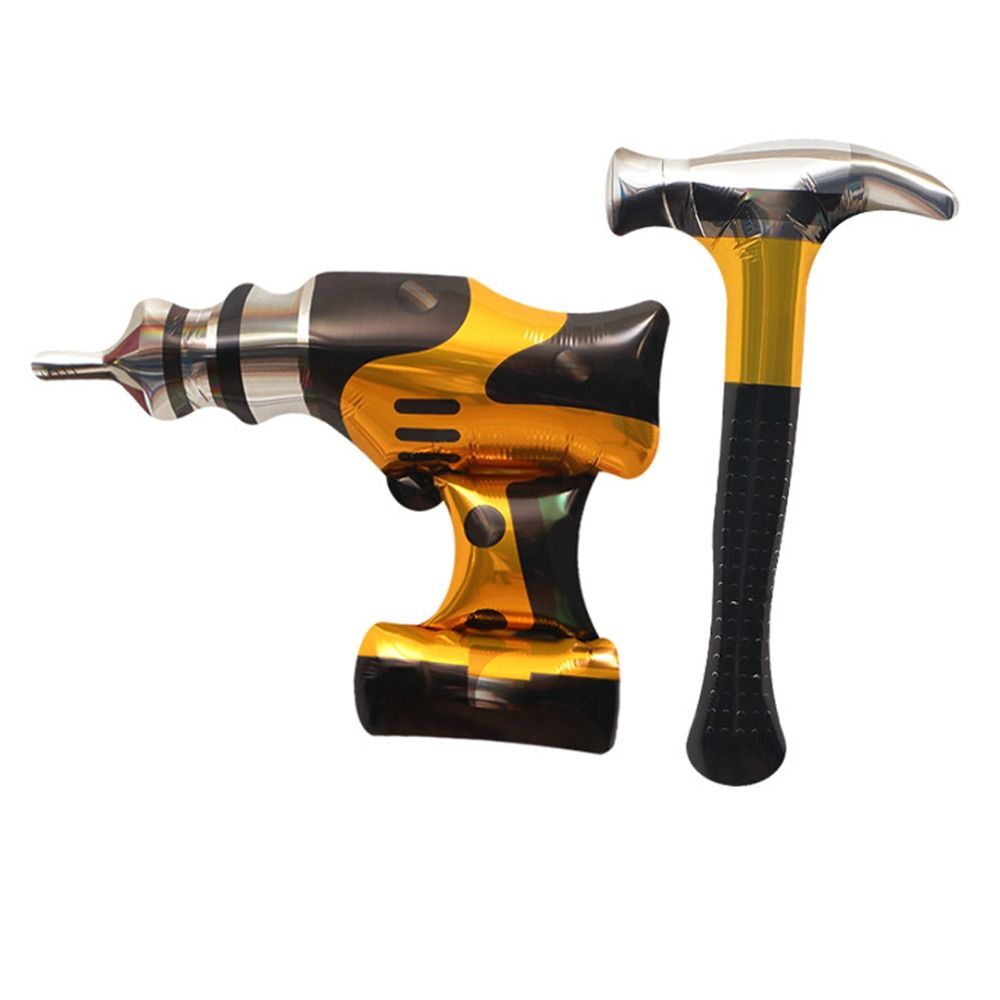 Power Tools Hammer - สว่านไฟฟ้ารูปค้อนสำหรับตกแต่งปาร์ตี้บอลลูนโมเดลอุปกรณ์ประกอบฉากถ่ายภาพของเล่นลูกโป่งรูปการ์ตูนฟิล์มอะลูมิเนียมถือด้วยมือ
