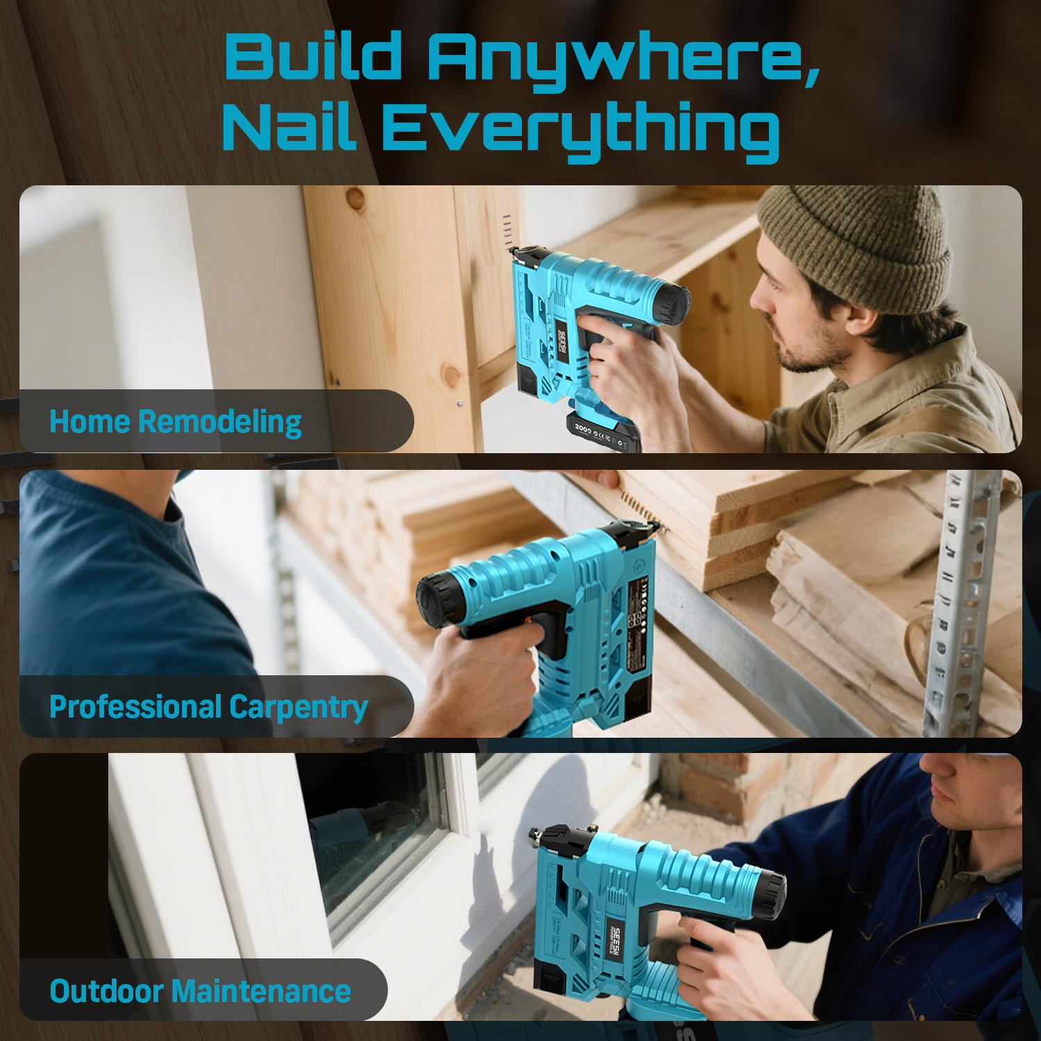 ปืนยิงตะปูลมไฟฟ้า SEESII แบบไร - Power Tools For Woodworking บทวิจารณ์และราคา